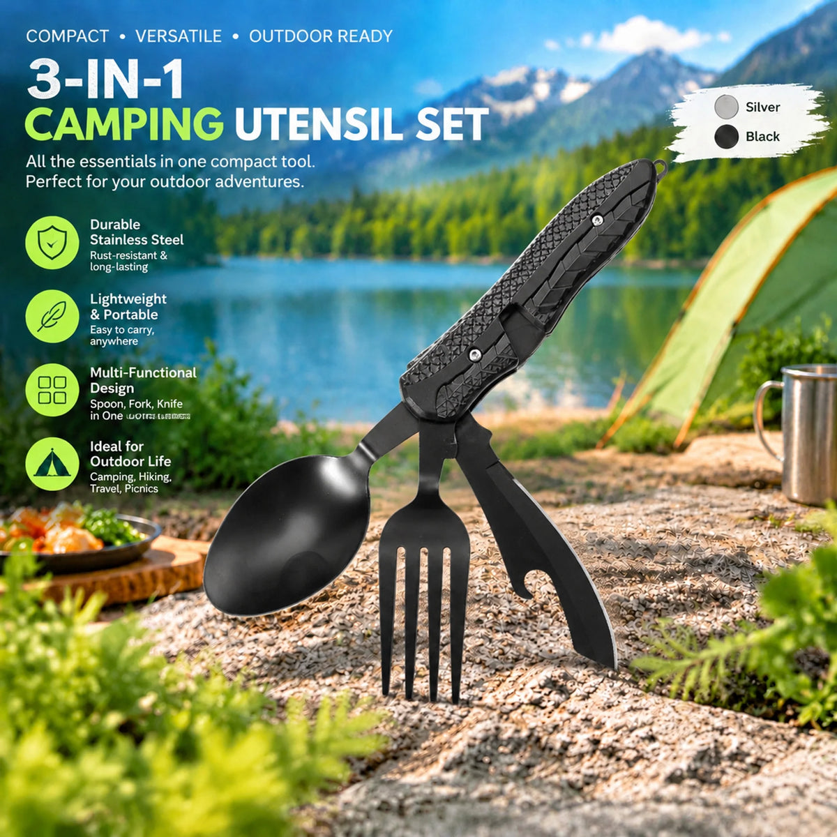 4-in-1 Outdoor Camping Cutlery Set