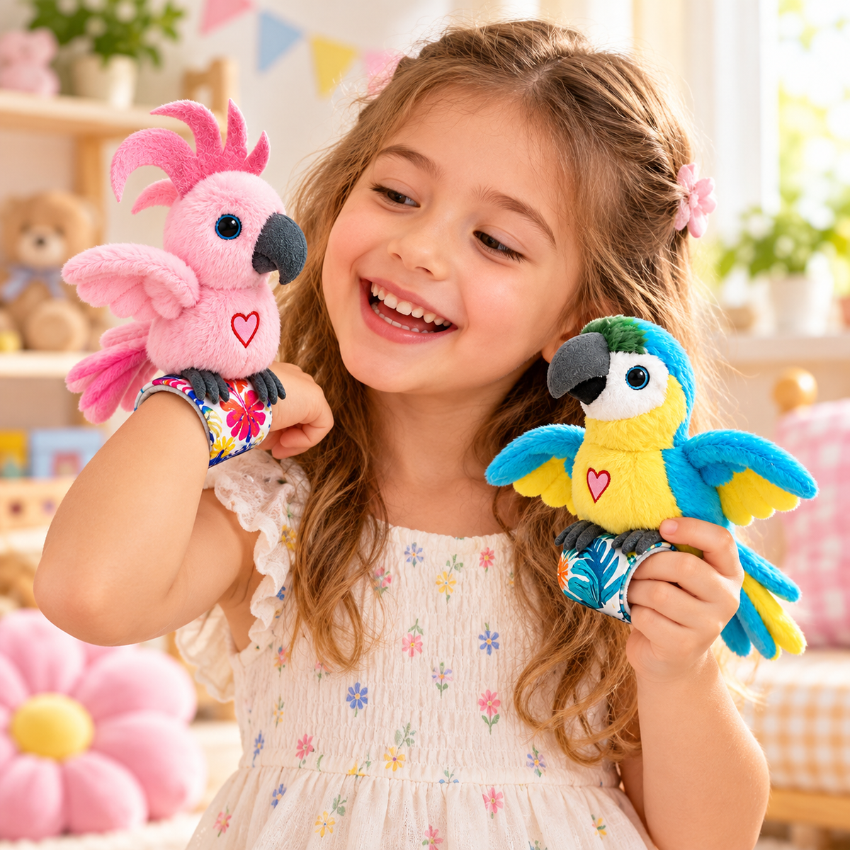 🎁 Interactive Plush Parrot Slap Bracelet – A Wearable Little Friend! 🦜