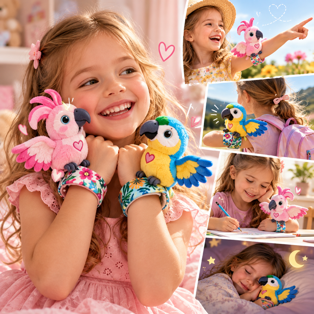 🎁 Interactive Plush Parrot Slap Bracelet – A Wearable Little Friend! 🦜