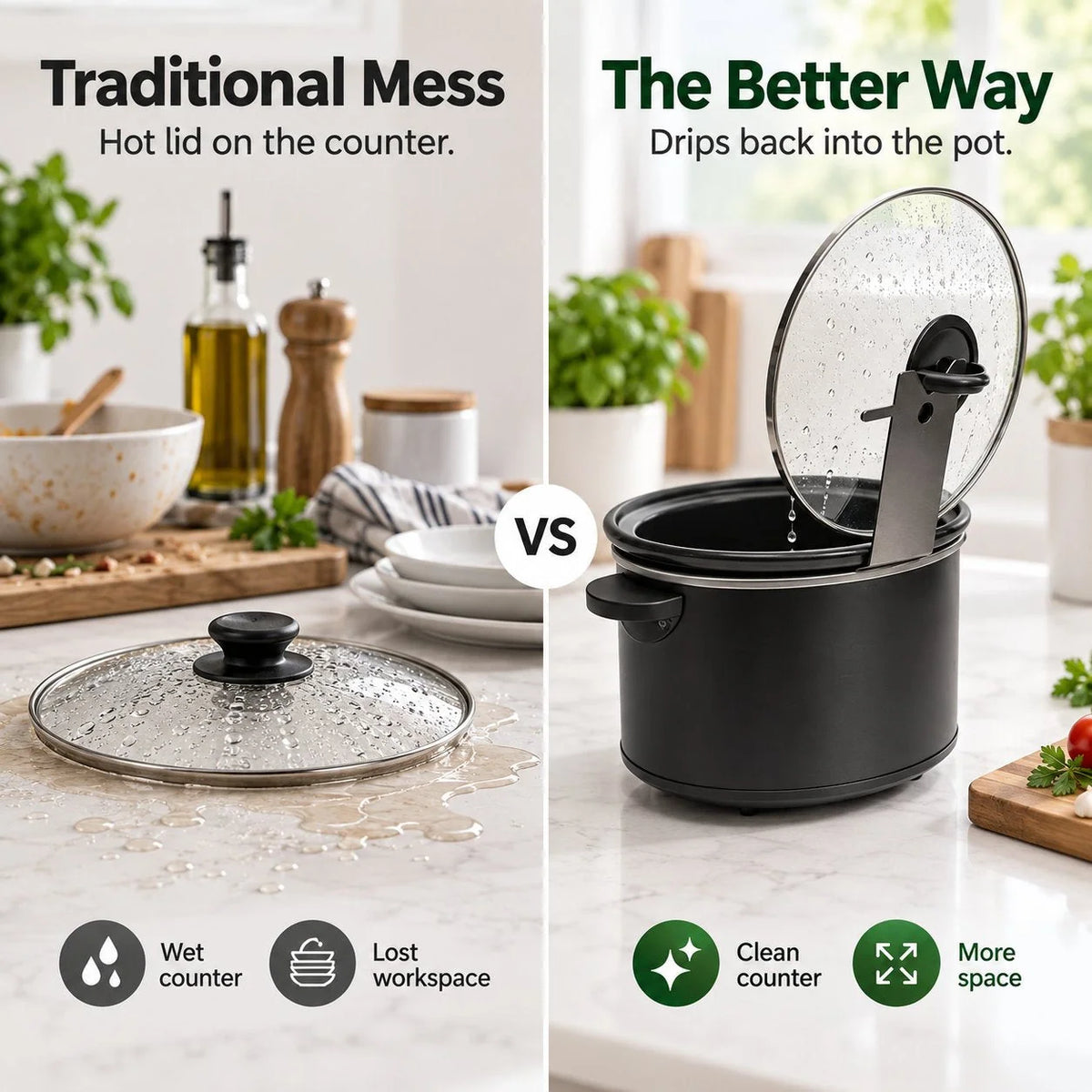 🍳Multifunctional Anti-Slip Cooker Lid Stand - Space-Saving Kitchen Counter Organizer