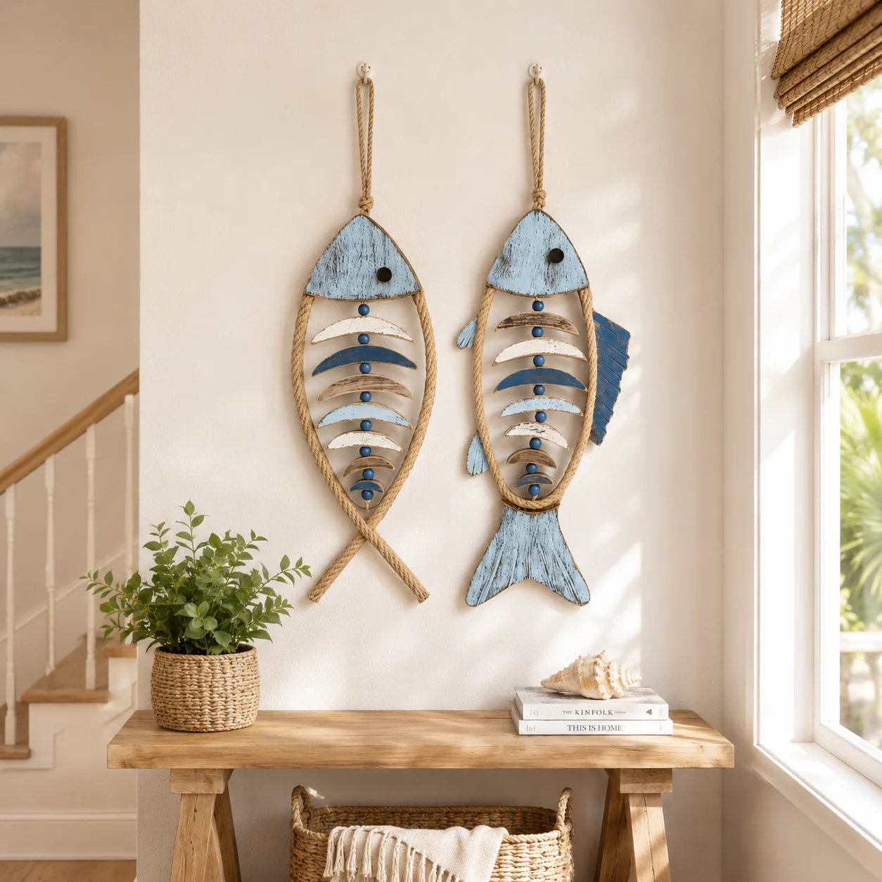 🐟✨ Lighted Coastal Rope Fish Wall Hanging