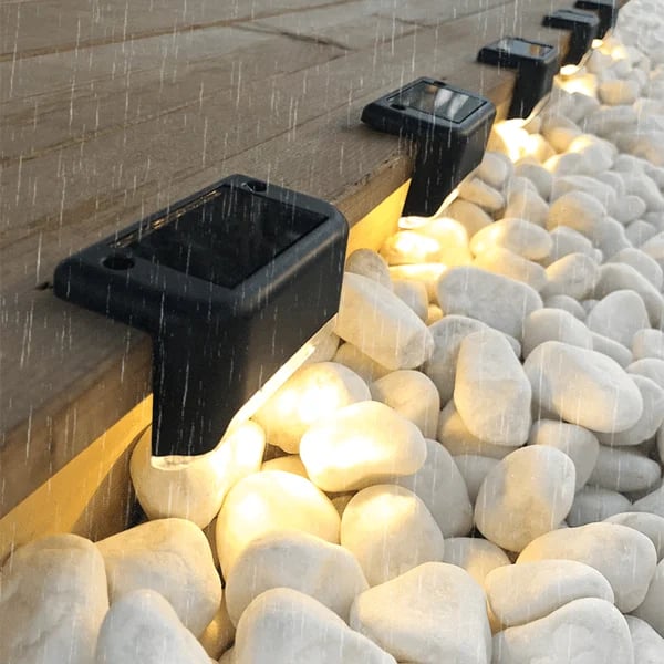 🌞 Solar LED Step & Pathway Lights – Weatherproof Black Wall Lamps with Warm Glow | Buy 2, Get 2 Free 🔥