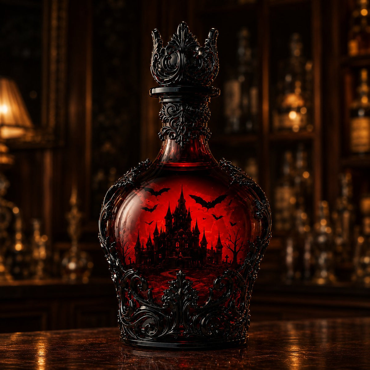 🦇 Gothic Vampire Castle Whiskey Decanter and Tumbler Set, Dark Barware Gift for Horror Lovers 🍷