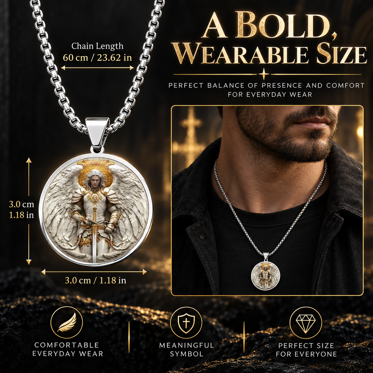 Angel Warrior Pendant Necklace for Men — Faith, Strength & Protection
