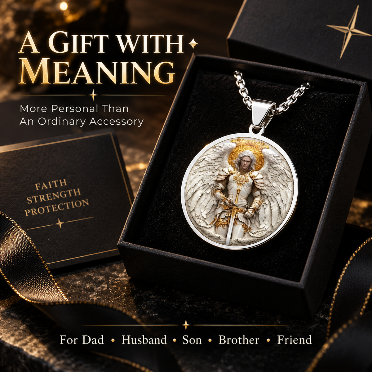 Angel Warrior Pendant Necklace for Men — Faith, Strength & Protection