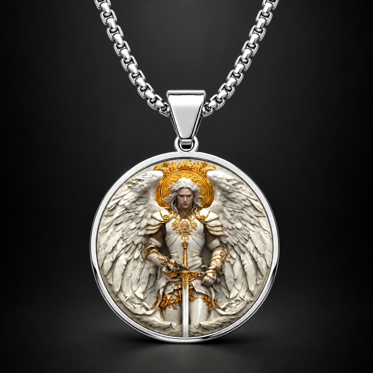 Angel Warrior Pendant Necklace for Men — Faith, Strength & Protection