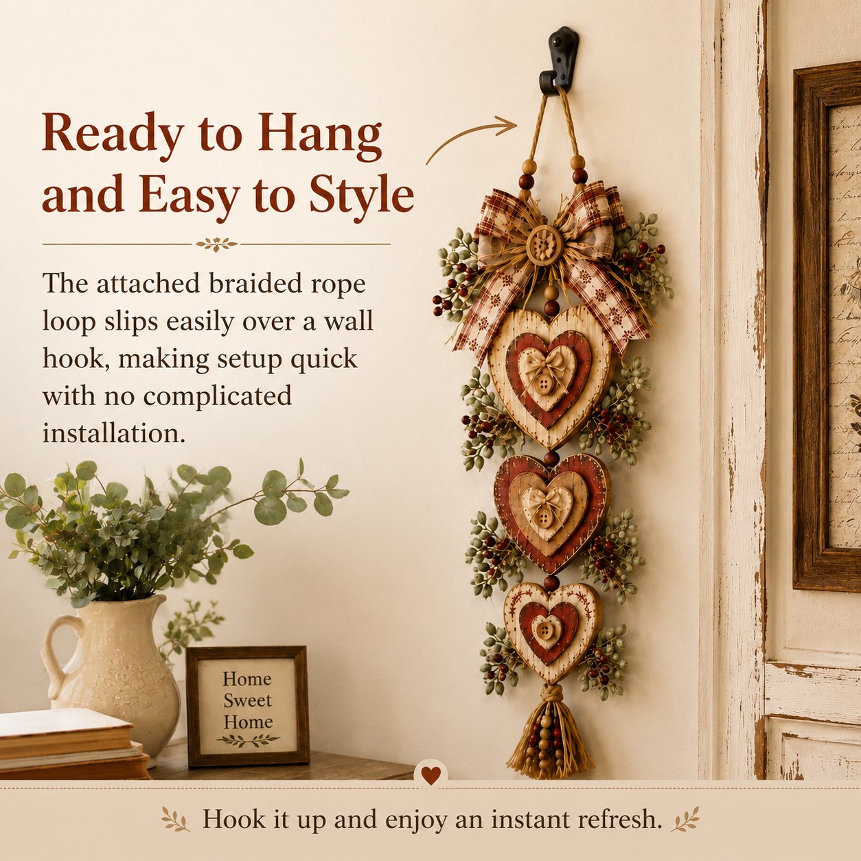 Vintage Farmhouse Layered Heart Wall Hanging