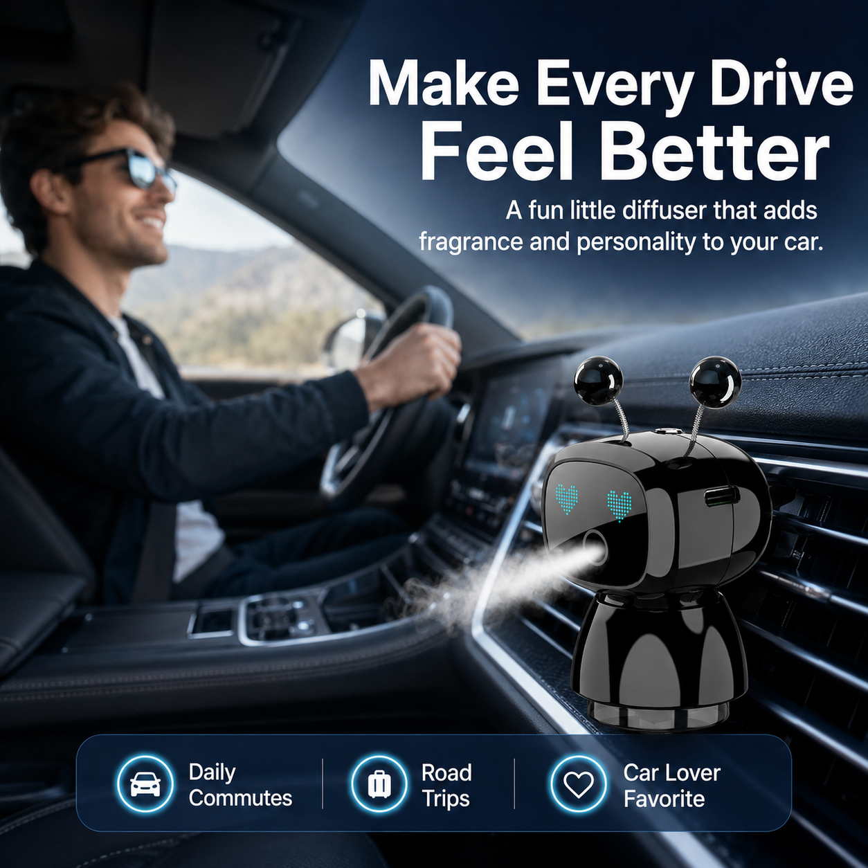 Cute Robot Car Diffuser – Auto-Sensing Mist & LED Vent Freshener