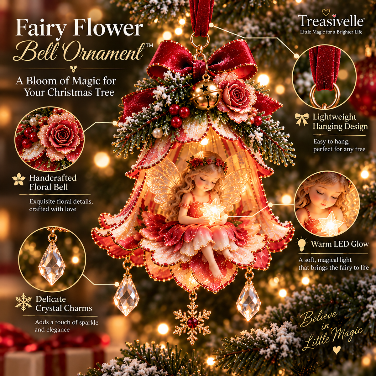🧚‍♀️Christmas Fairy Bell Ornament ✨ – Delicate Woodland-Inspired Tree Decor