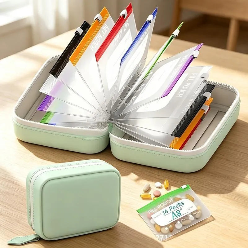 2-Week Pill Storage Binder 💊 – Portable Multi-Purpose Organizer Case