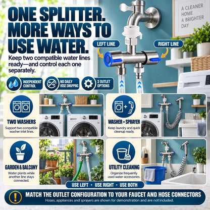 SUS 304 Dual-Control Faucet Diverter 🚿 – 2-Way Hose & Washer Connection