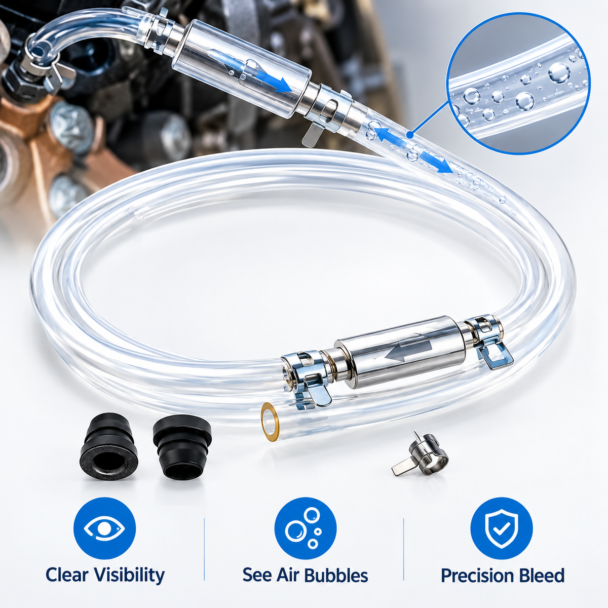 Car & Motorcycle Brake Bleeder Kit 🔧 – Aluminum Alloy Hose Tool Set
