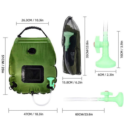 ☀️ Portable Solar-Heated Camp Shower Bag with Easy-Carry Handle – Outdoor Wash Kit, Green 🚿