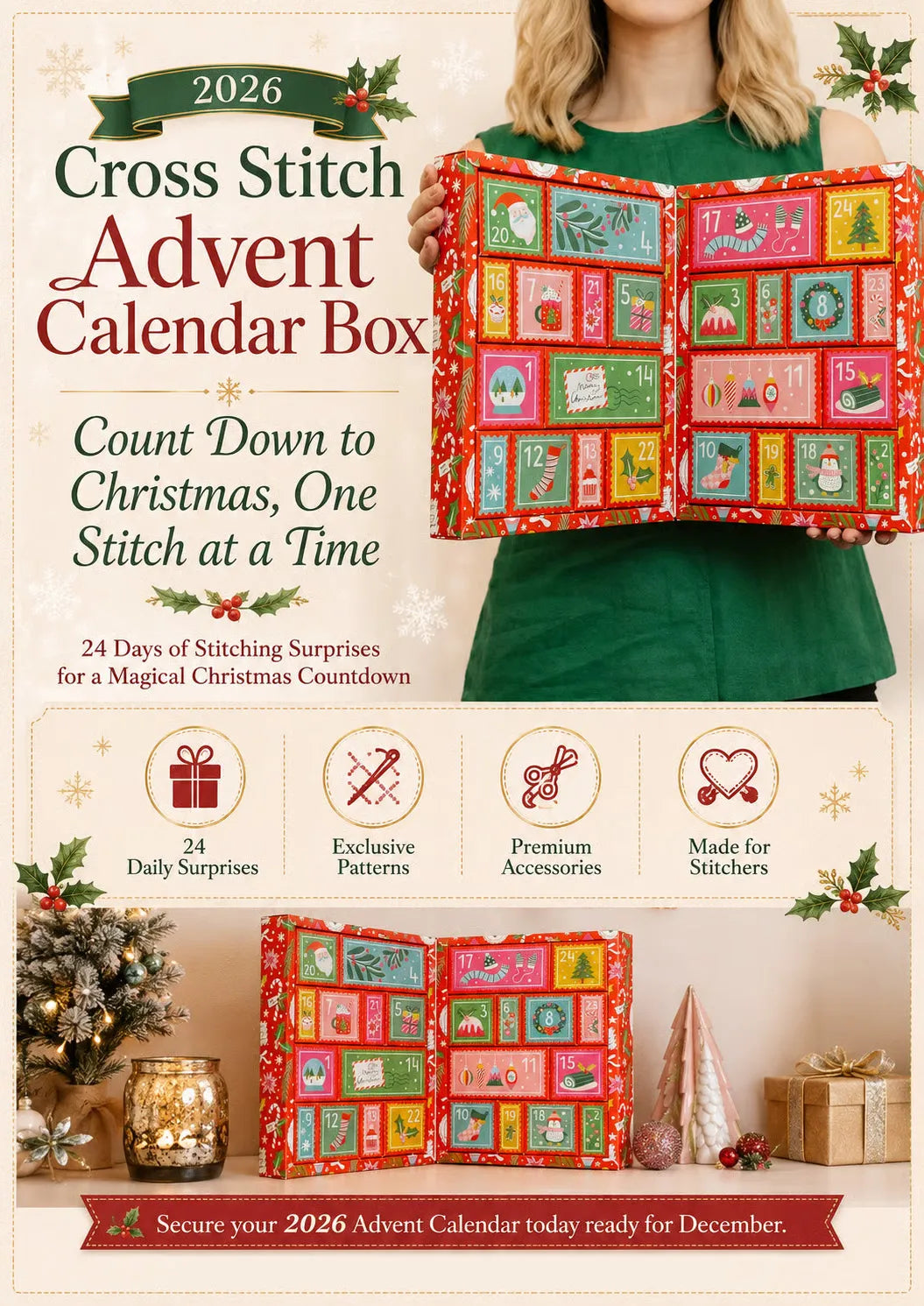 ⏳ LAST DAY 49% OFF – 🧵 2026 Cross Stitch Advent Calendar | 24 Days of Festive Surprises 🎄