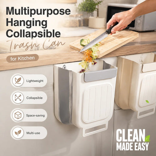 🗑️ Hanging Collapsible Trash Can – Space-Saving Bin for Kitchen & Cabinets