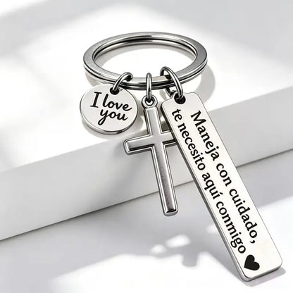 Keychain with Cross and "I Love You" Charm