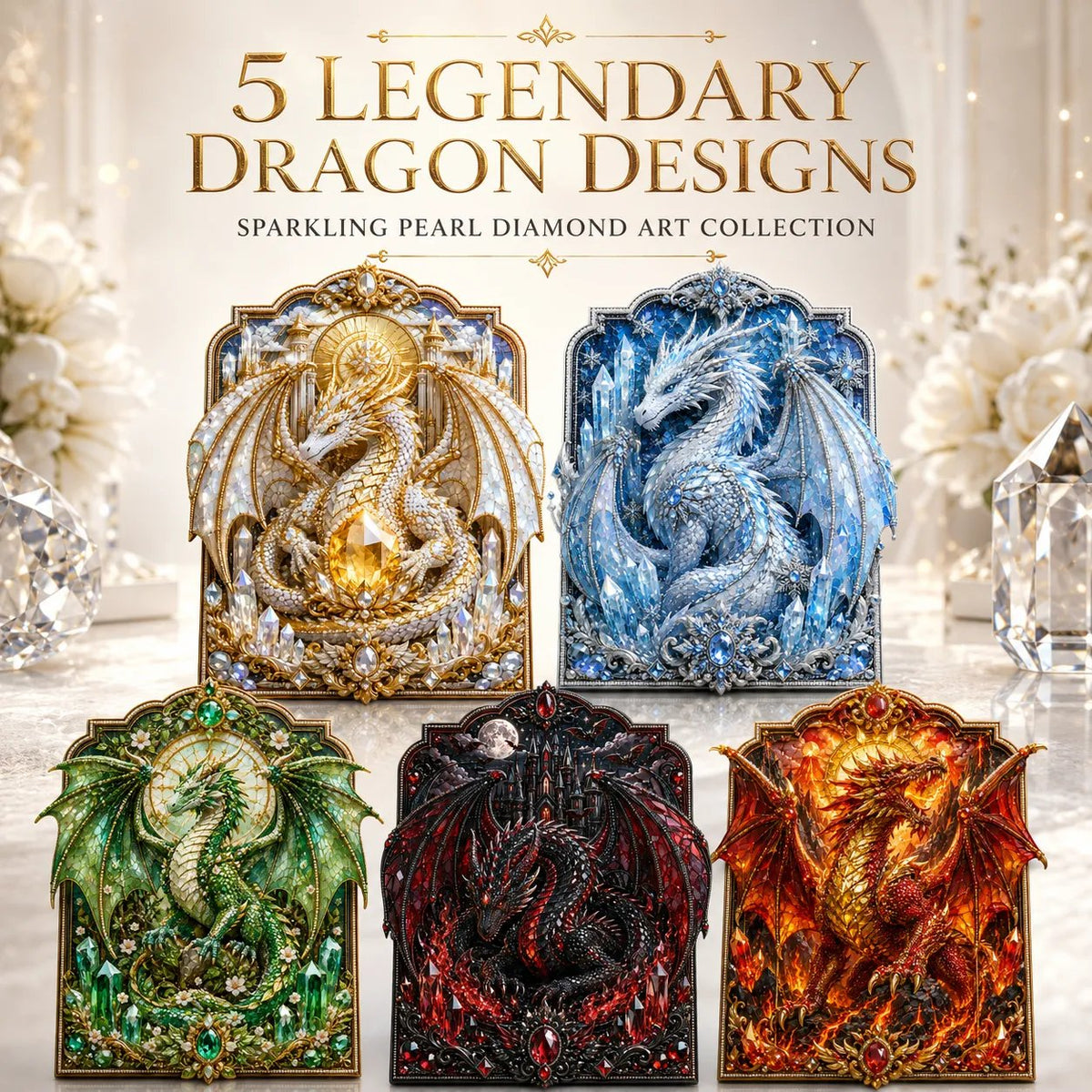 🐉💎3D Lager På Lager Drake Diamantmålningskit, 5 Stilar Fantasykristall