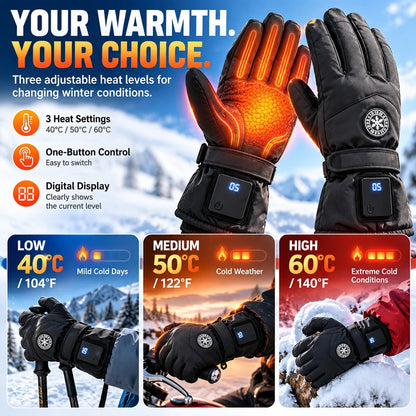 🔥 Rechargeable Heated Gloves with 3 Heat Levels – Waterproof Touchscreen Protection for Cold Weather ❄️