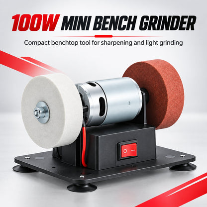 ⚙️ Compact 100W Bench Grinder with Adjustable Speed and Twin Wheels for Sharpening, Smoothing Edges and DIY Workshop Projects