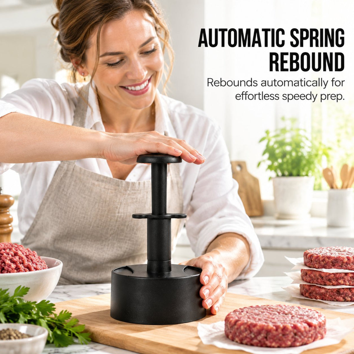 🍔 Spring-Loaded Burger Press – Easy Patty Maker for Beef, Shrimp & More