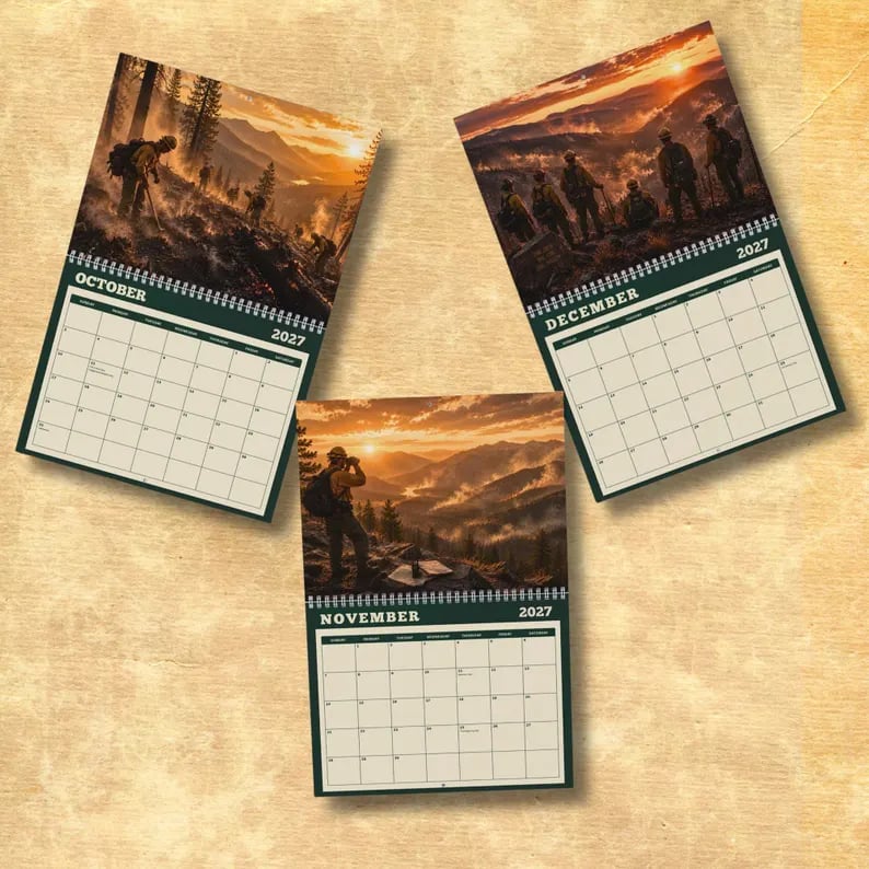 📅2027 Wildland Firefighter Calendar, Wildfire Wall Calendar, Fire Crew and Aerial Firefighting Art, Firefighter Gift