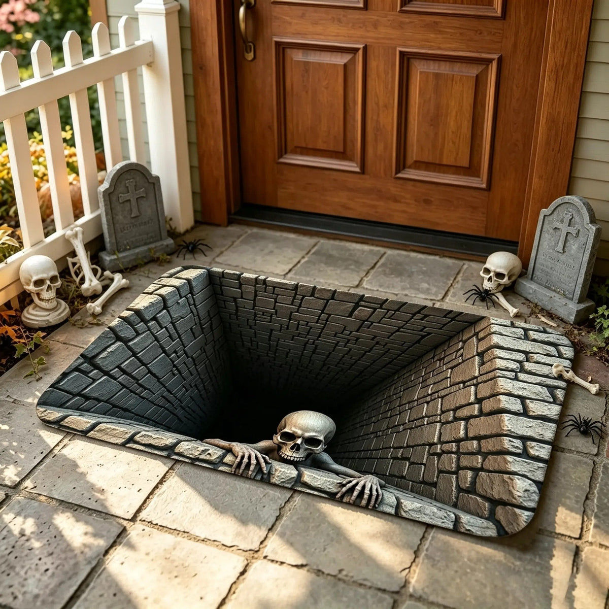 🎃 Spooky Halloween Entryway Mat with 3D Skull and Creepy Clown Design 👻