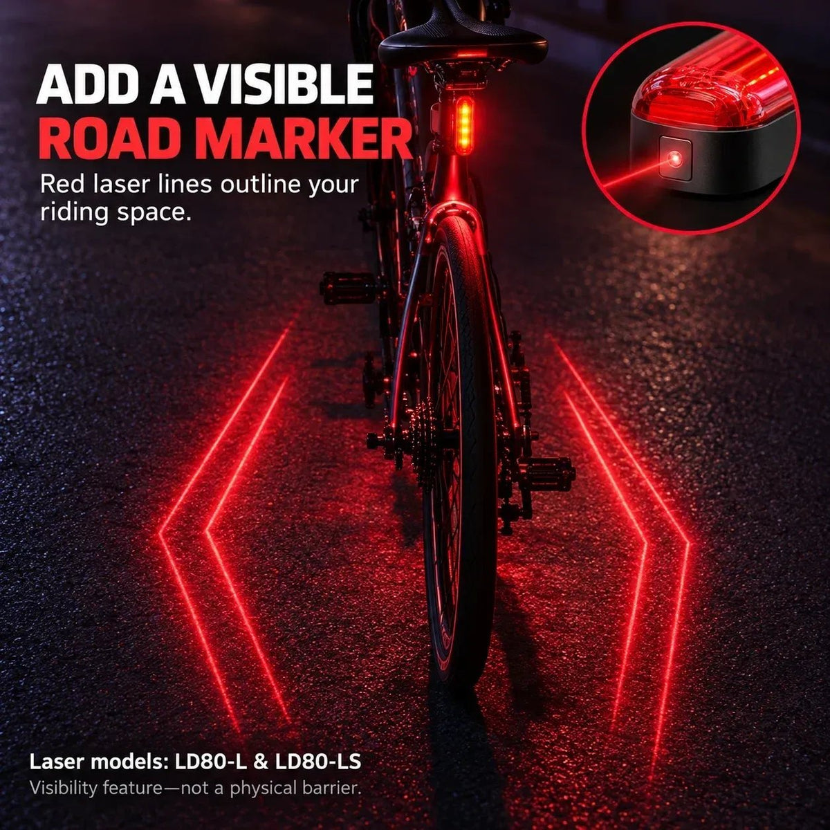 🚨 LED Bike Taillight – Brake Flash, Laser Zone & 22h Battery