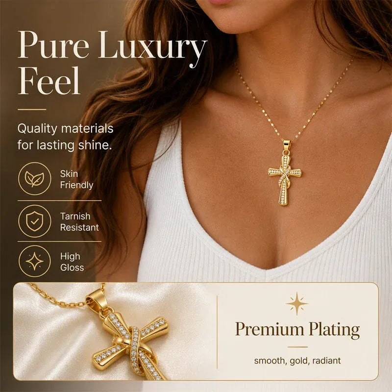 💫 LIMITED TIME 49% OFF! Women's Sparkling Twisted Knot Cross Pendant Necklace – Elegant Faith-Inspired Design with Brilliant Shine ✨