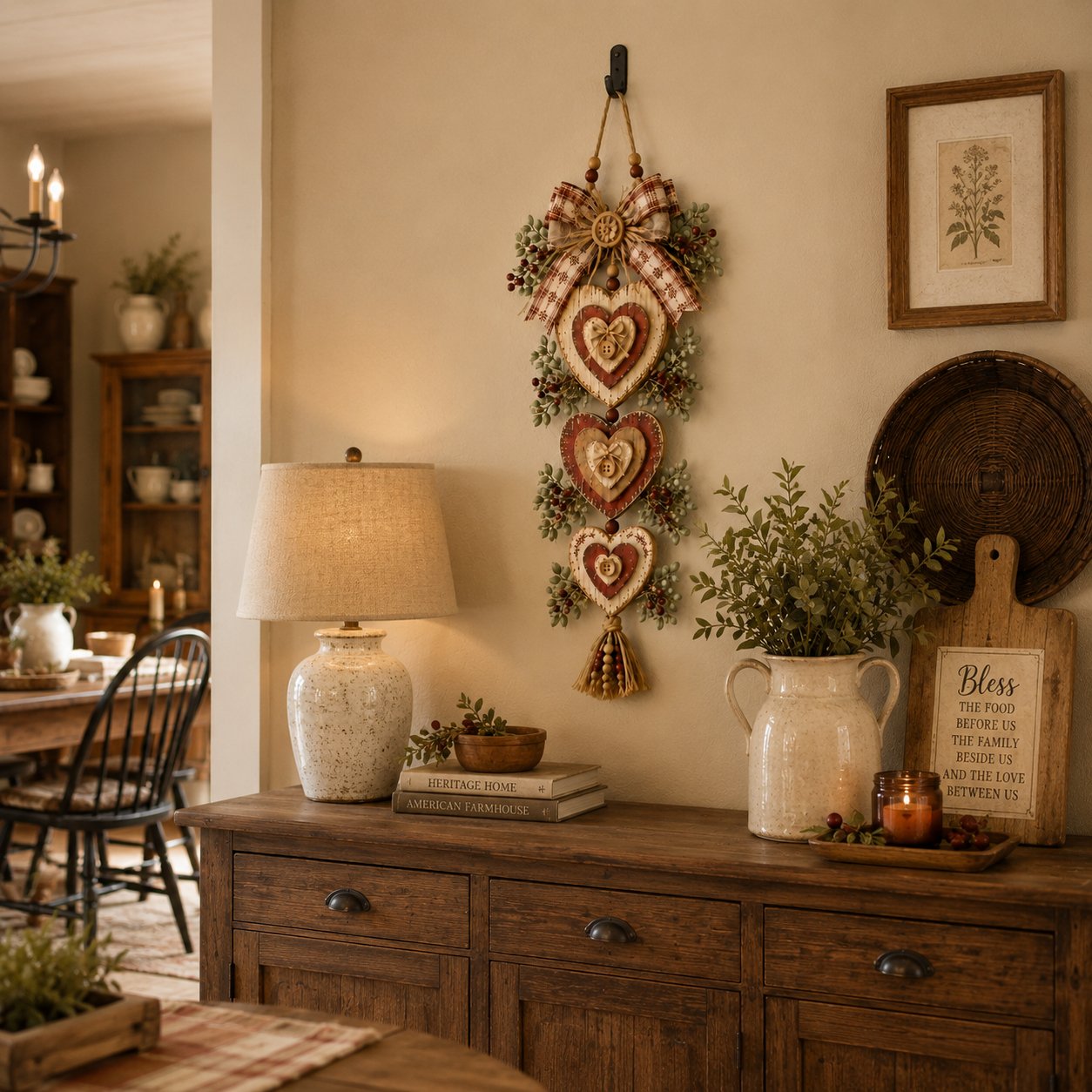 Vintage Farmhouse Layered Heart Wall Hanging