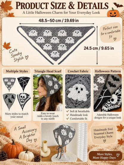 🔥HOT SALE🔥🎃 Halloween Style Deal – Boho Ghost Print Head Scarf 👻 Cute Seasonal Hair Accessory for Festive Looks 🦇
