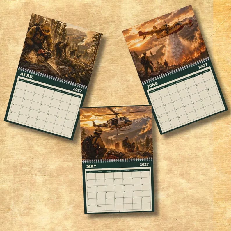 📅2027 Wildland Firefighter Calendar, Wildfire Wall Calendar, Fire Crew and Aerial Firefighting Art, Firefighter Gift