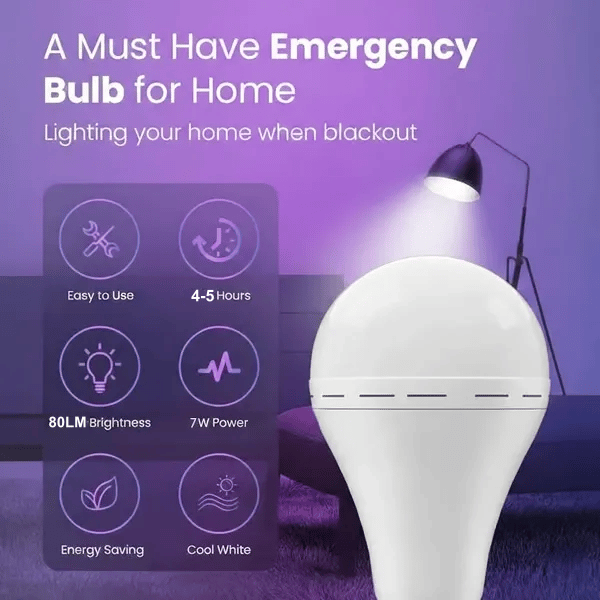 💡 Rechargeable Emergency Light Bulb – Portable Backup Lighting | 1-Pack