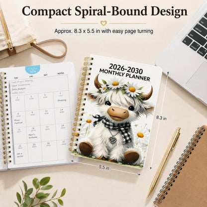 🔥LAST DAY 49% OFF - 🐮 2026–2030 Monthly Planner ✨ Cute Highland Cow 5-Year Calendar | Large Monthly Blocks for Long-Term Planning