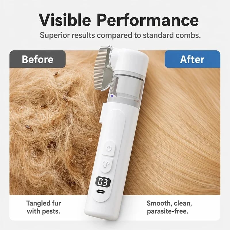 🐾 FurEase Electric Pet Grooming Comb with Built-In Suction – Gentle Detangling & Mess-Free Deshedding