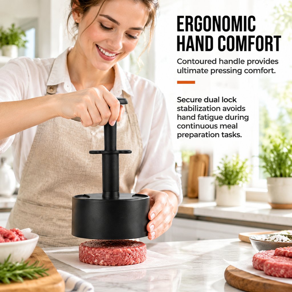 🍔 Spring-Loaded Burger Press – Easy Patty Maker for Beef, Shrimp & More