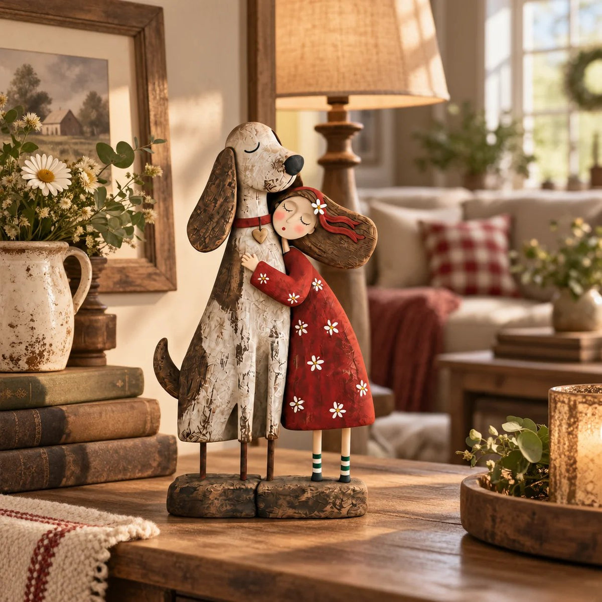 💕Girl & Her Best Friend Folk Art Figurine