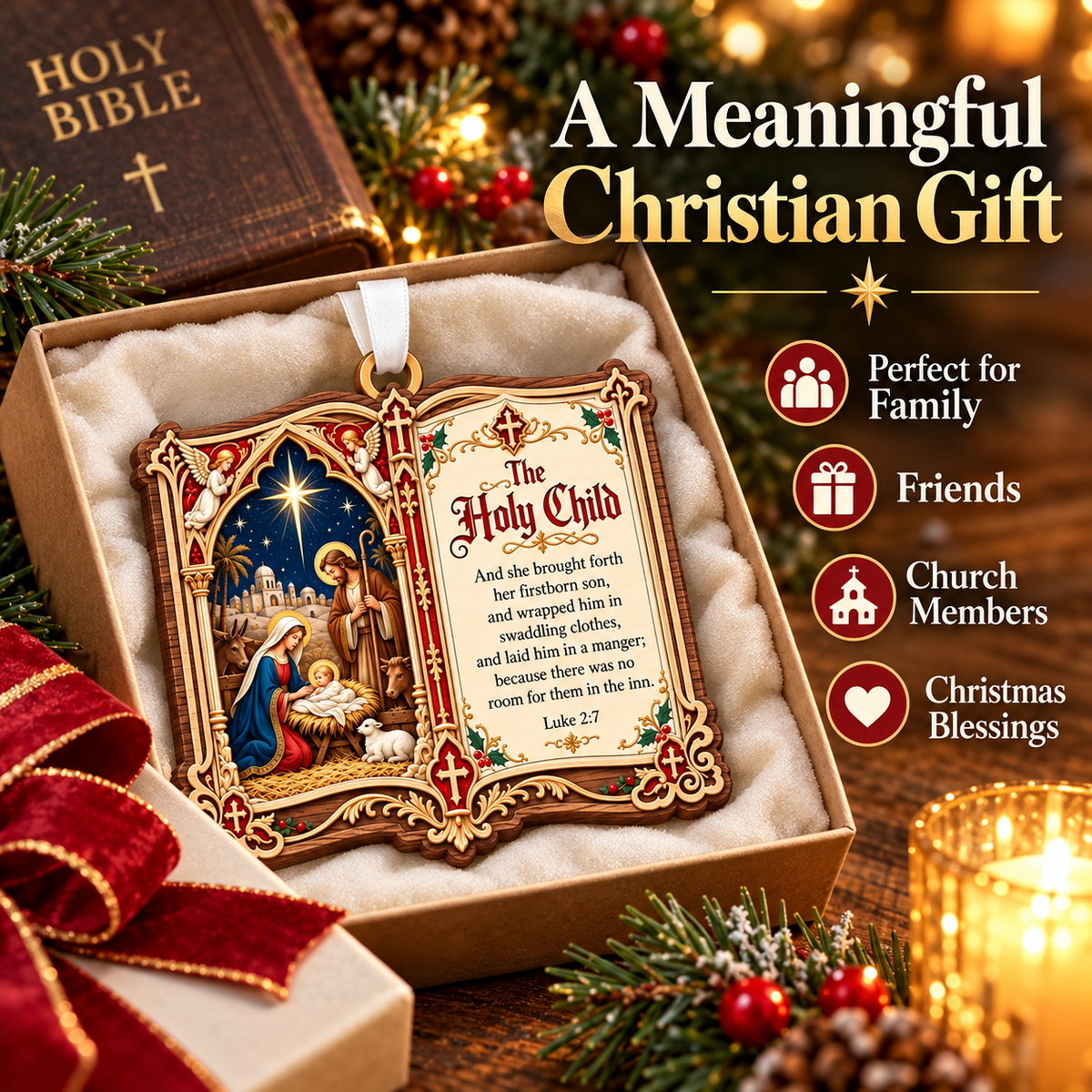 👼✝️Christian Christmas Bible Verse Book Ornament – Nativity Scripture Keepsake