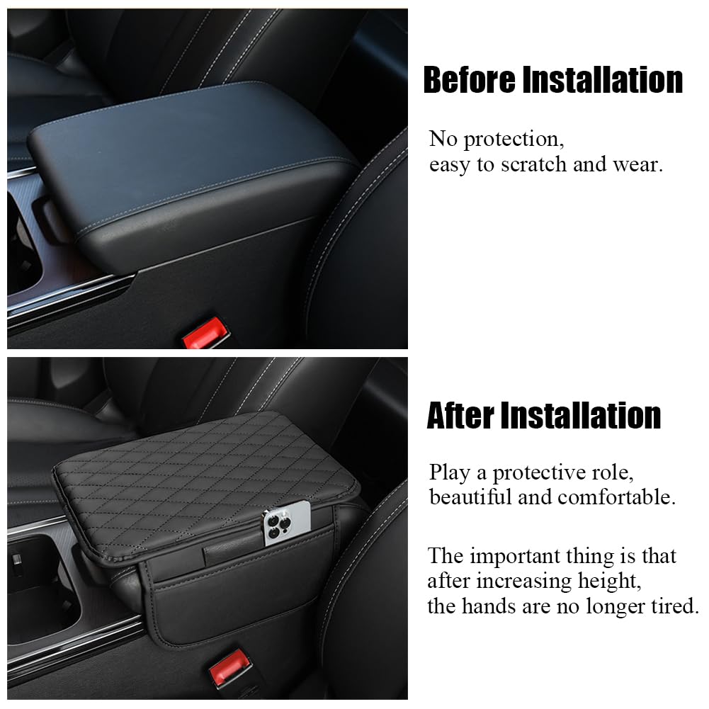 🚗 Leather Console Armrest Cushion with Dual Storage Pockets – Universal Lid Protector & Car Organizer