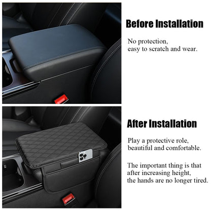 🚗 Leather Console Armrest Cushion with Dual Storage Pockets – Universal Lid Protector & Car Organizer