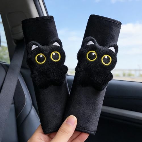 2-Pack Midnight Kitty Seat Belt Cushions 🐈‍⬛ Soft Universal Shoulder Comfort Covers for Cars
