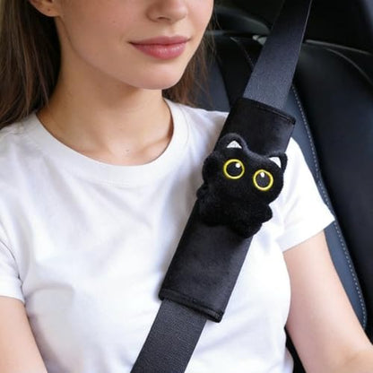 2-Pack Midnight Kitty Seat Belt Cushions 🐈‍⬛ Soft Universal Shoulder Comfort Covers for Cars