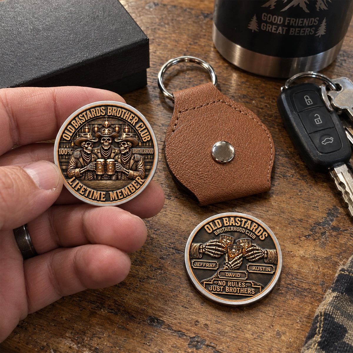 🤝🪙 Brotherhood Never Fades – Personalized Pocket Hug Coin Keychain