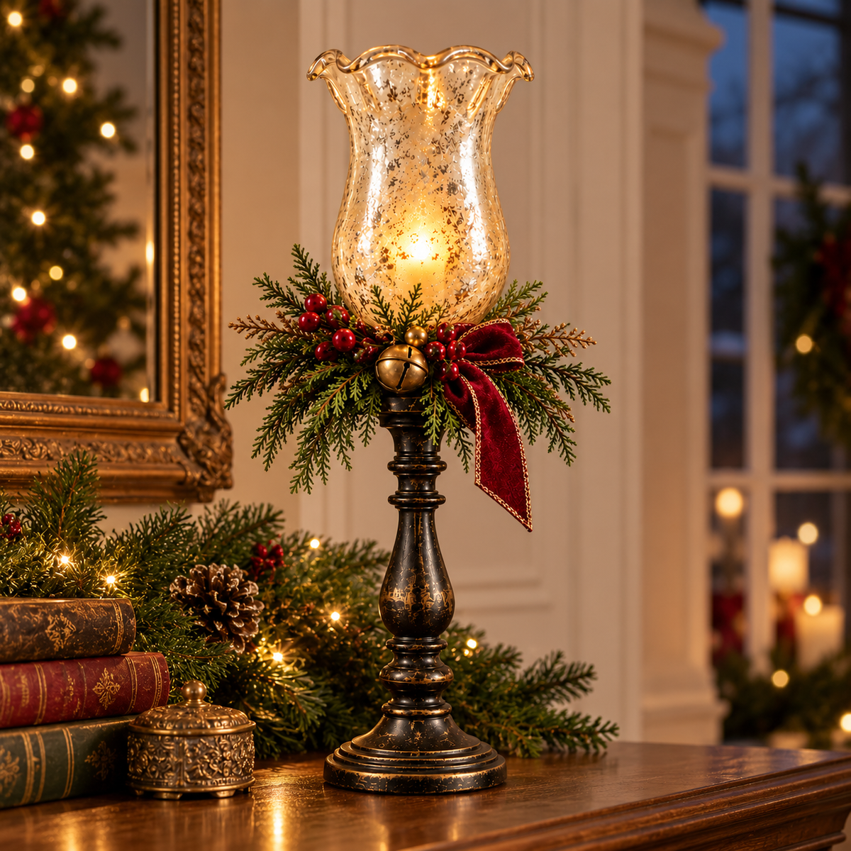 Vintage Mercury Glass Christmas Candle Lamp
