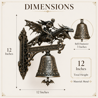 🐉 Gothic Dragon Skull Rider Wall Bell – “This Is My Happy Place” Fantasy Home Decor 🔔