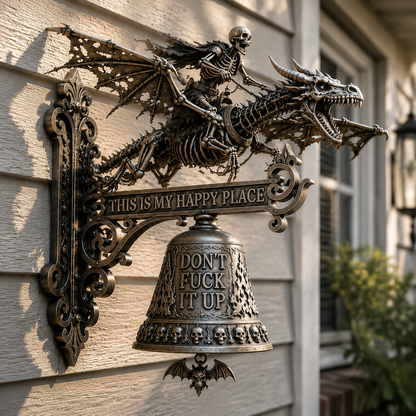 🐉 Gothic Dragon Skull Rider Wall Bell – “This Is My Happy Place” Fantasy Home Decor 🔔