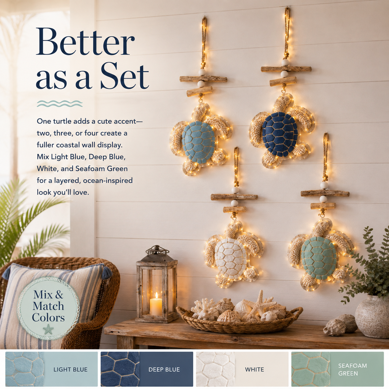 Lighted Coastal Sea Turtle Wall Decor with Remote