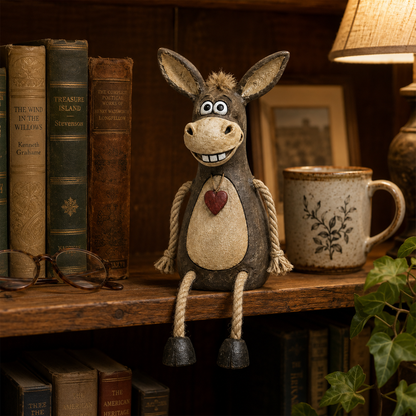 Rustic Donkey Shelf Sitter Figurine with Dangling Rope Legs