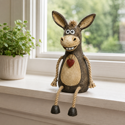 Rustic Donkey Shelf Sitter Figurine with Dangling Rope Legs