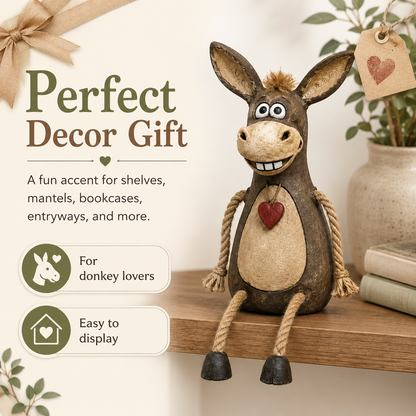 Rustic Donkey Shelf Sitter Figurine with Dangling Rope Legs