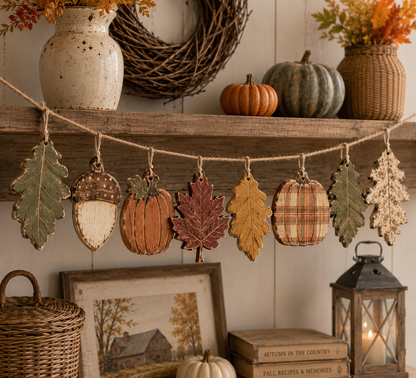 Vintage Farmhouse Autumn Wooden Garland